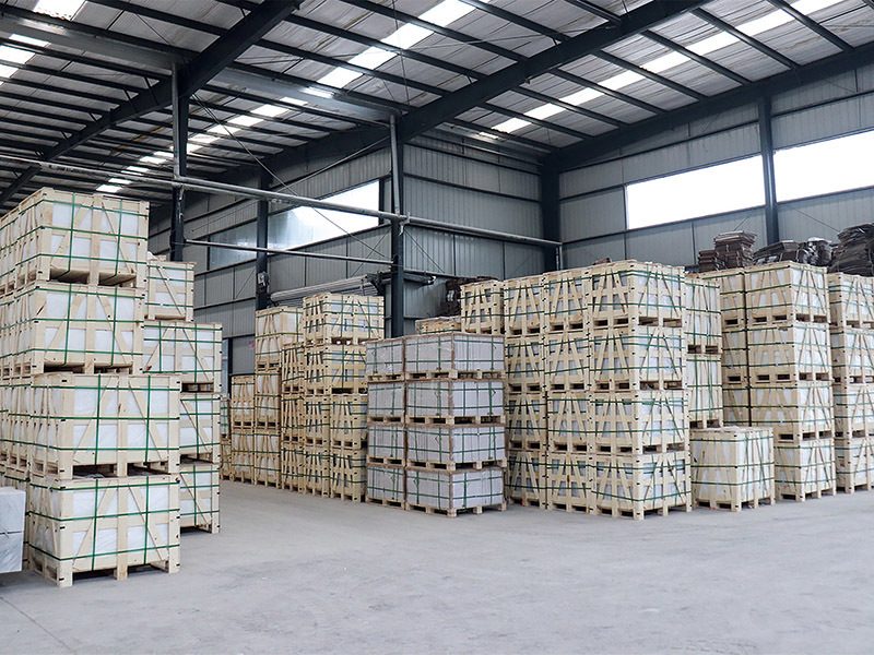 Crated tiles stacked in the warehouse